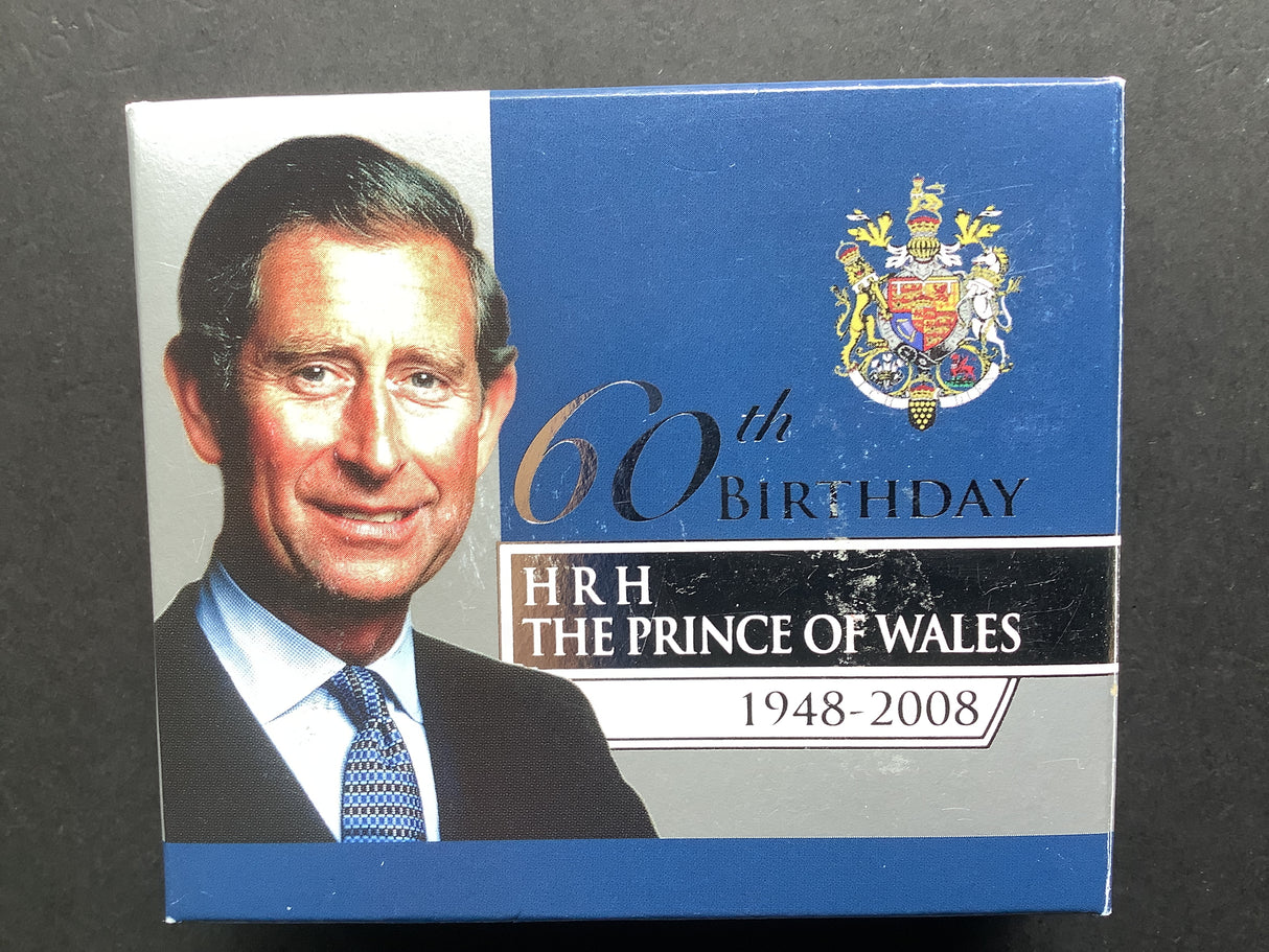 2008 60th Birthday of HRH The Prince of Wales. 1 Ounce Silver Proof Coin