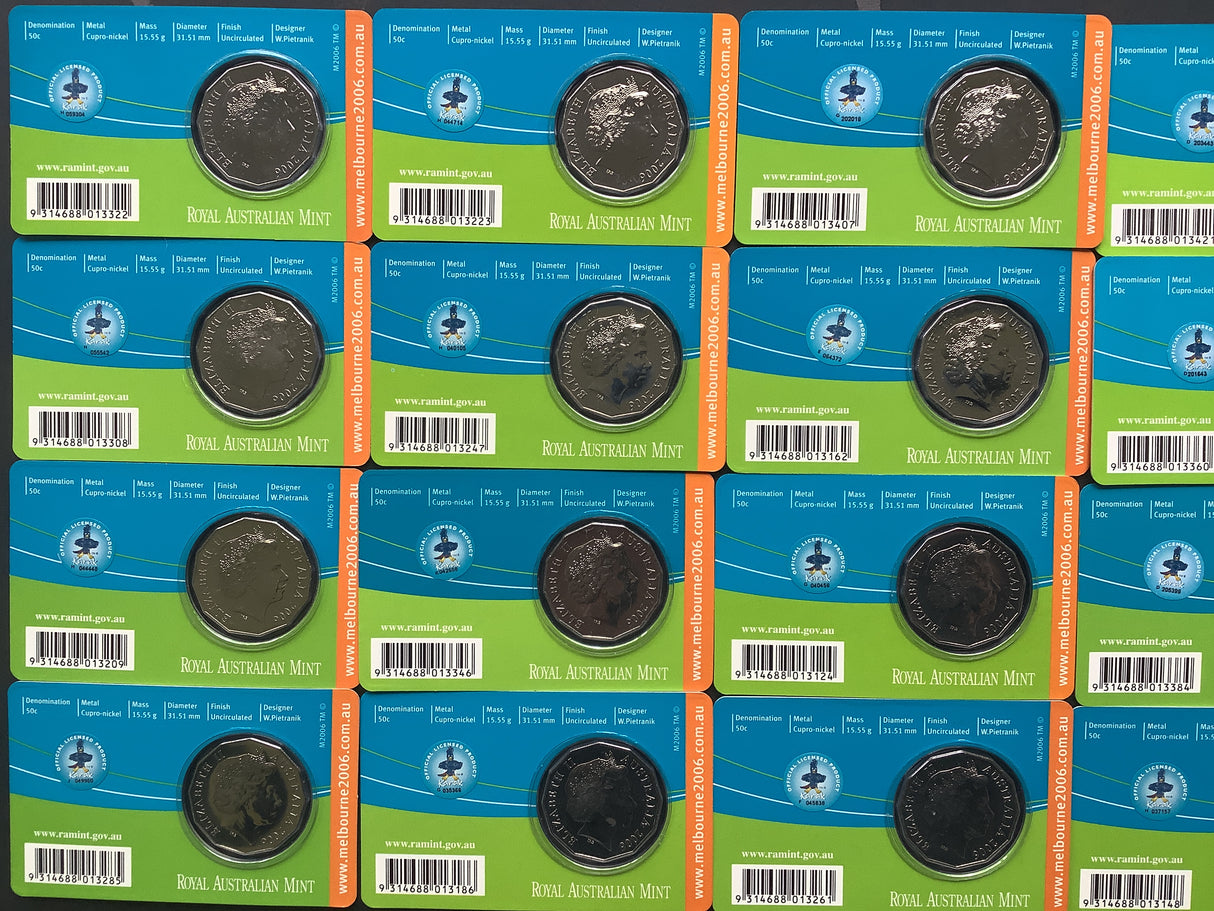 2006 Melbourne Commonwealth Games 50c Complete Set of 16 Coins.