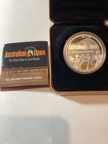 2005 Australian Open 100 Years in the Making. 1oz Silver Proof Coin.