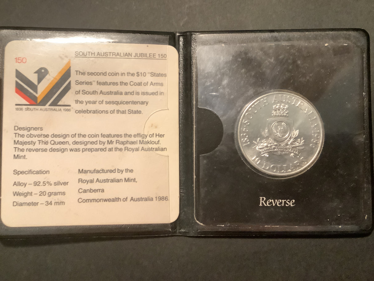 1986 $10 Silver Uncirculated Coin. State Series: South Australia