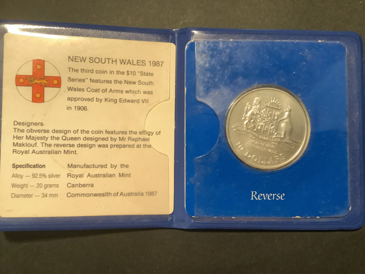 1987 Silver $10 Coin. State Series: New South Wales