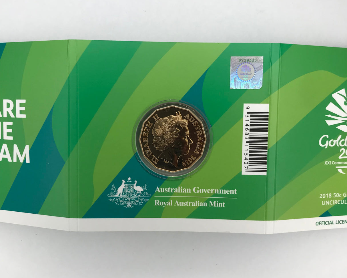 2018 50c Gold Plated Uncirculated Coin. Gold Coast Commonwealth Games