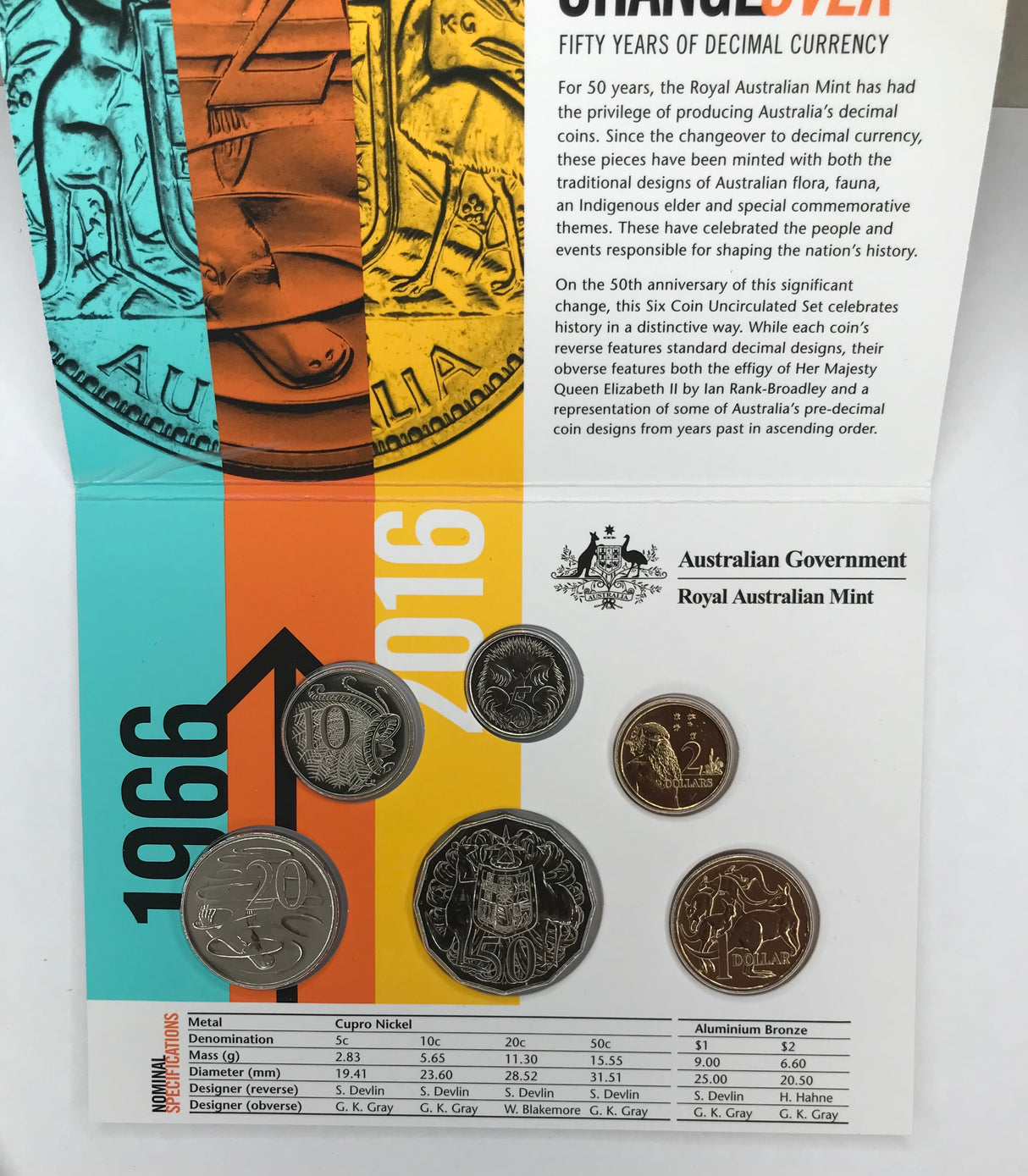 2016 Uncirculated Set. The Changeover. Fifty Years of Decimal Currency. World Money Fair Release