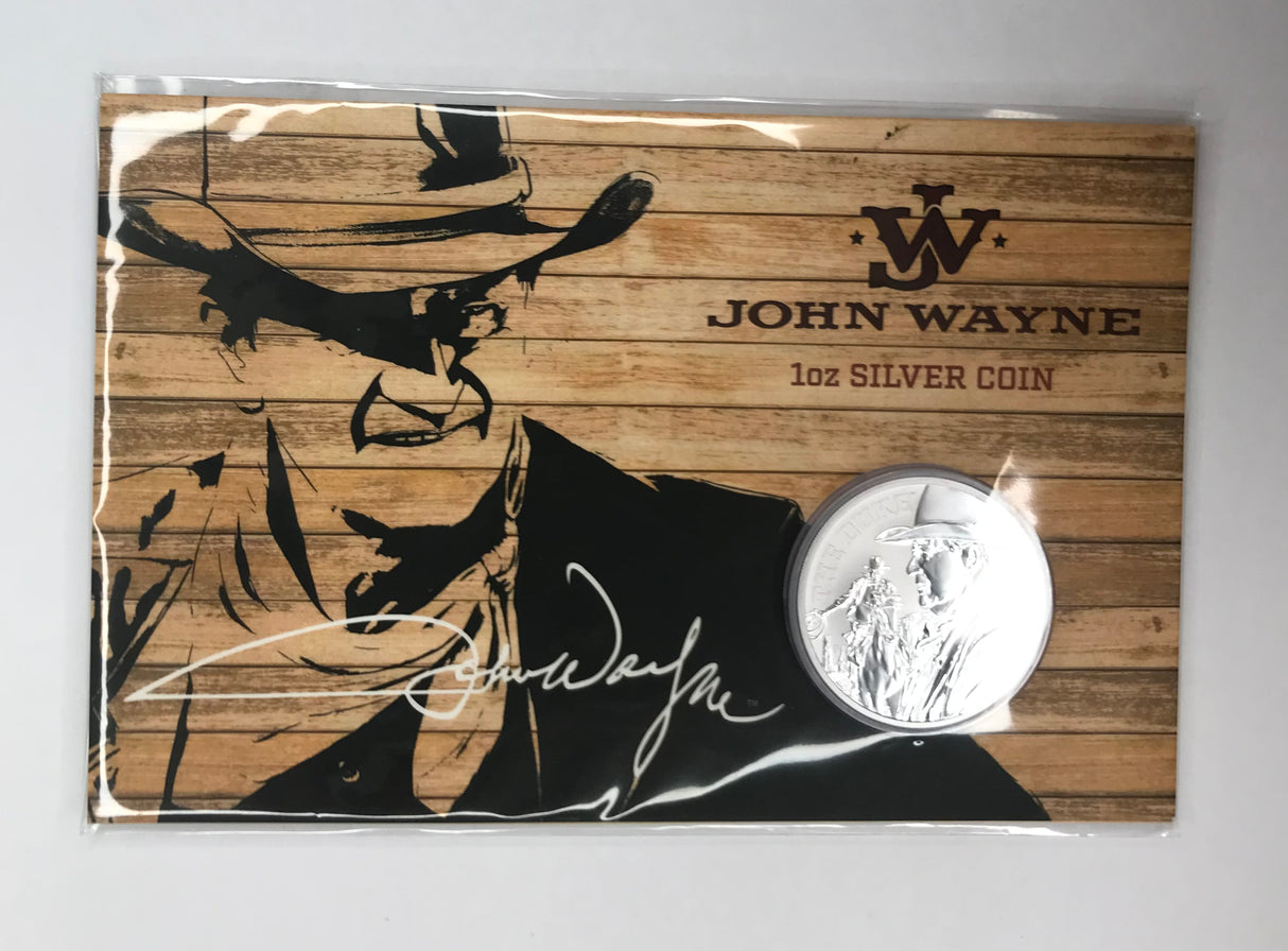 2020 $1 John Wayne 1 ounce Silver Carded Coin.