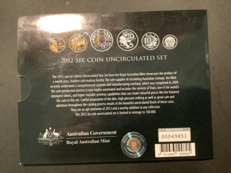 2012 Australian Uncirculated Set. Featuring Special 50c coin.