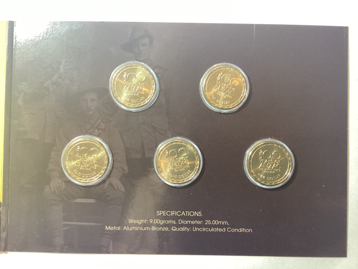 2014-2018 $1 First World War Centenary 5 Coin Set.