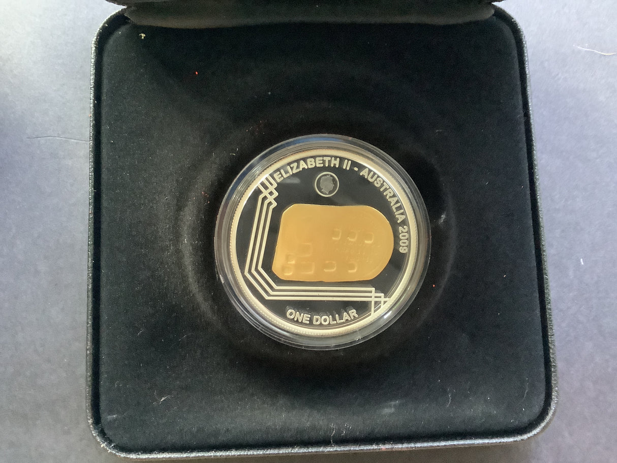 2009 $1 Gold Plated Silver Subscription Proof Coin. 1852 Adelaide Assay Office Gold Ingot.