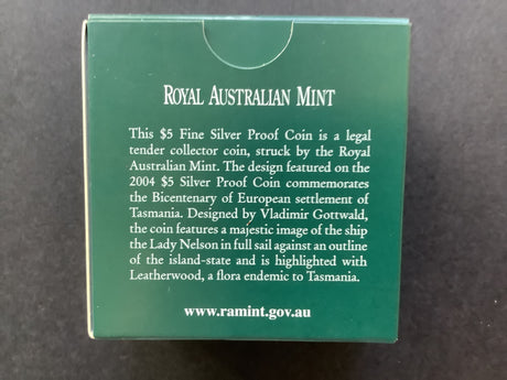 2004 $5 Silver Proof Coin. Bicentenary of Tasmania.