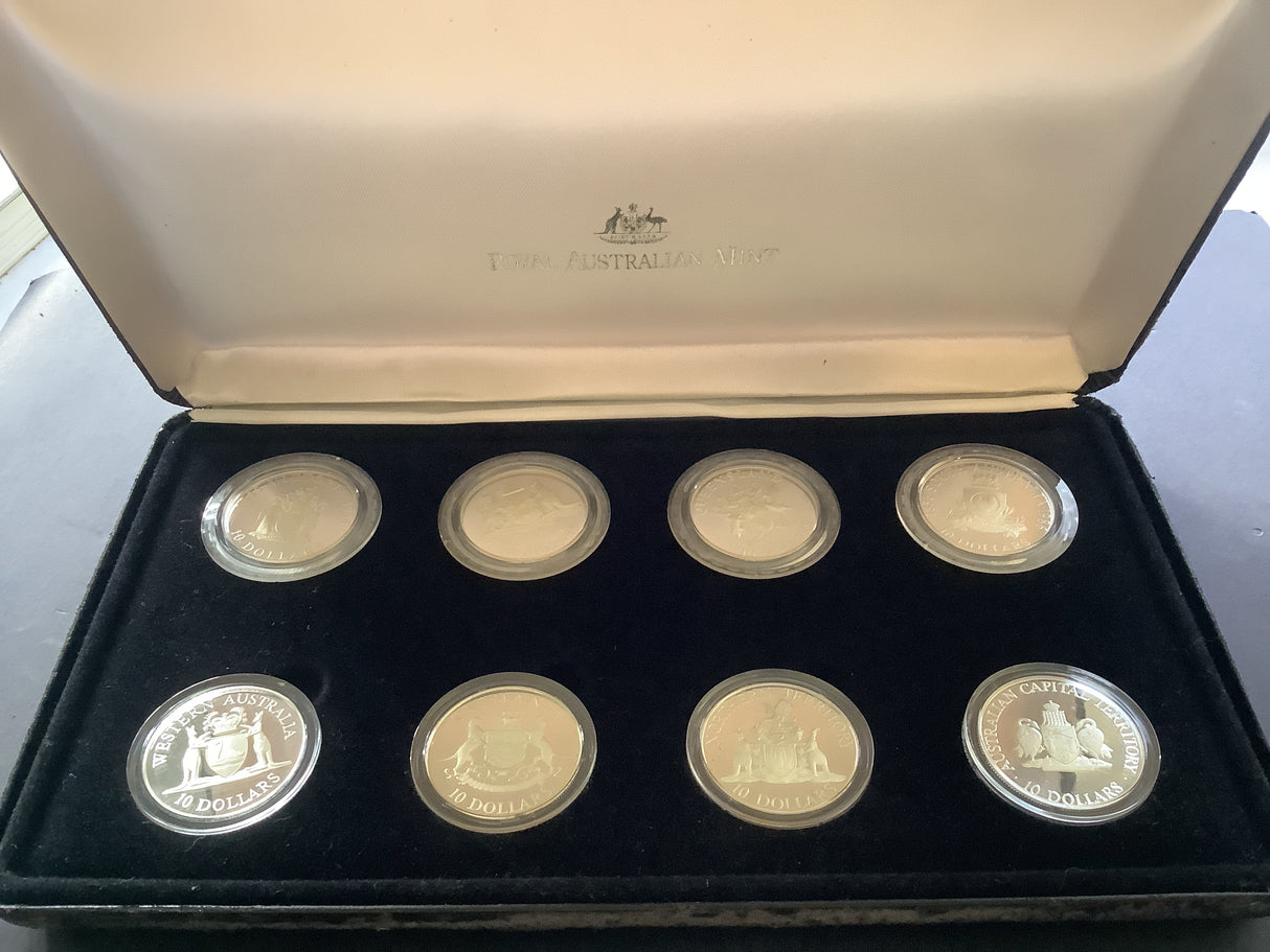 1985-1993 Ten Dollar Silver Proof State Series Collection. 8 coins