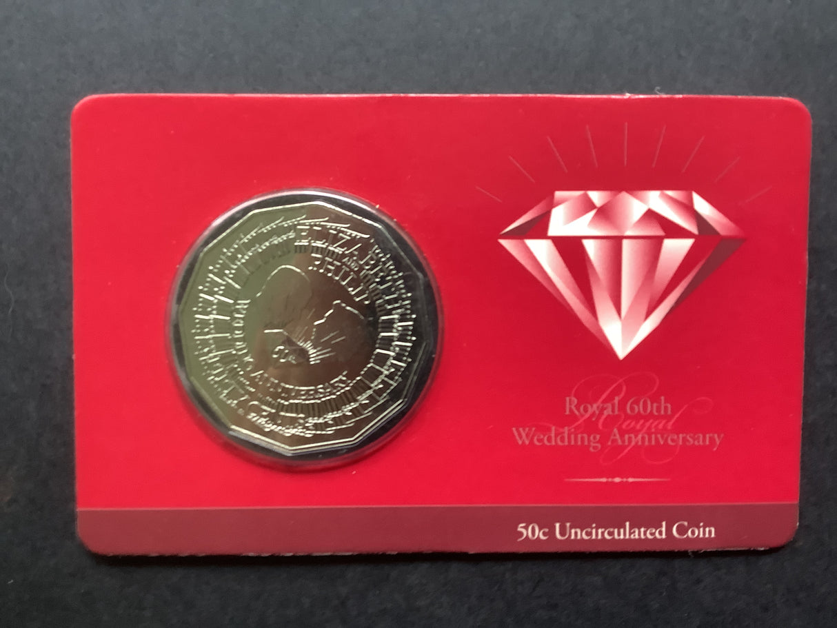 2007 Royal 60th Wedding Anniversary 50c Uncirculated Carded Coin.