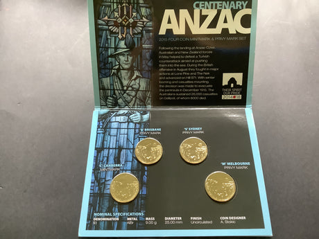 2015 Four Coin Mintmark & Privy Set. Centenary ANZAC.