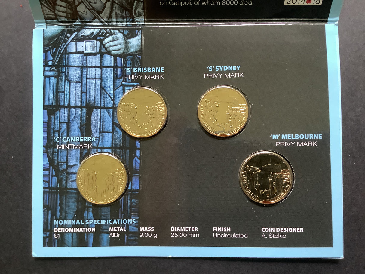 2015 Four Coin Mintmark & Privy Set. Centenary ANZAC.