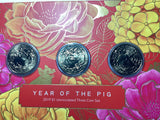 2019 $1 Year of the Pig Uncirculated Three Coin Set