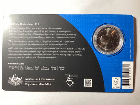 2022 50c 75th Anniversary Australia Signals Directorate