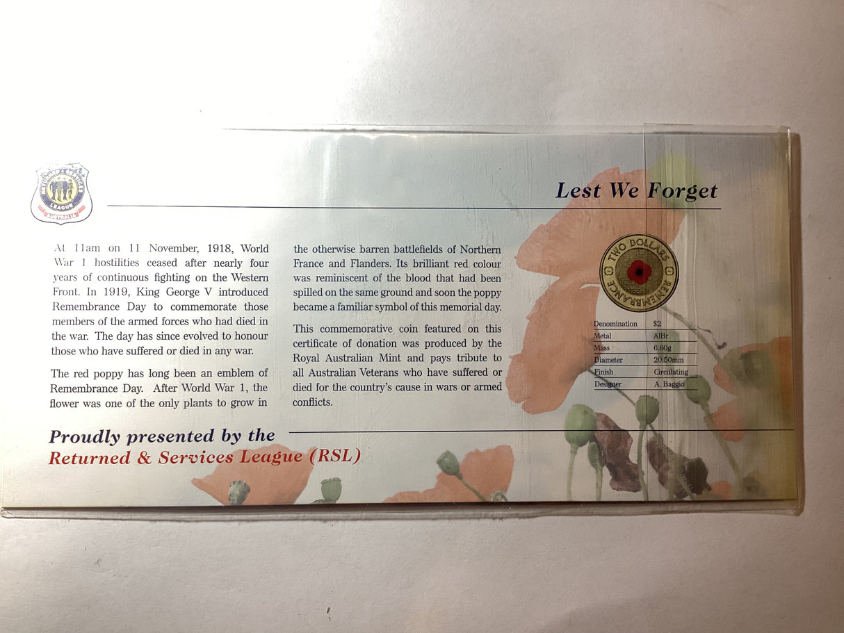 2012 $2 Red Poppy In RSL Card