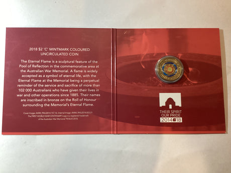 2018 $2 Lest We Forget Eternal Flame 'C' Mintmark Uncirculated Carded Coin