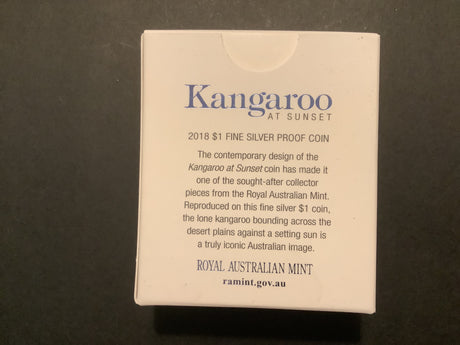 2018 Kangaroo At Sunset $1 Fine Silver Proof Coin.