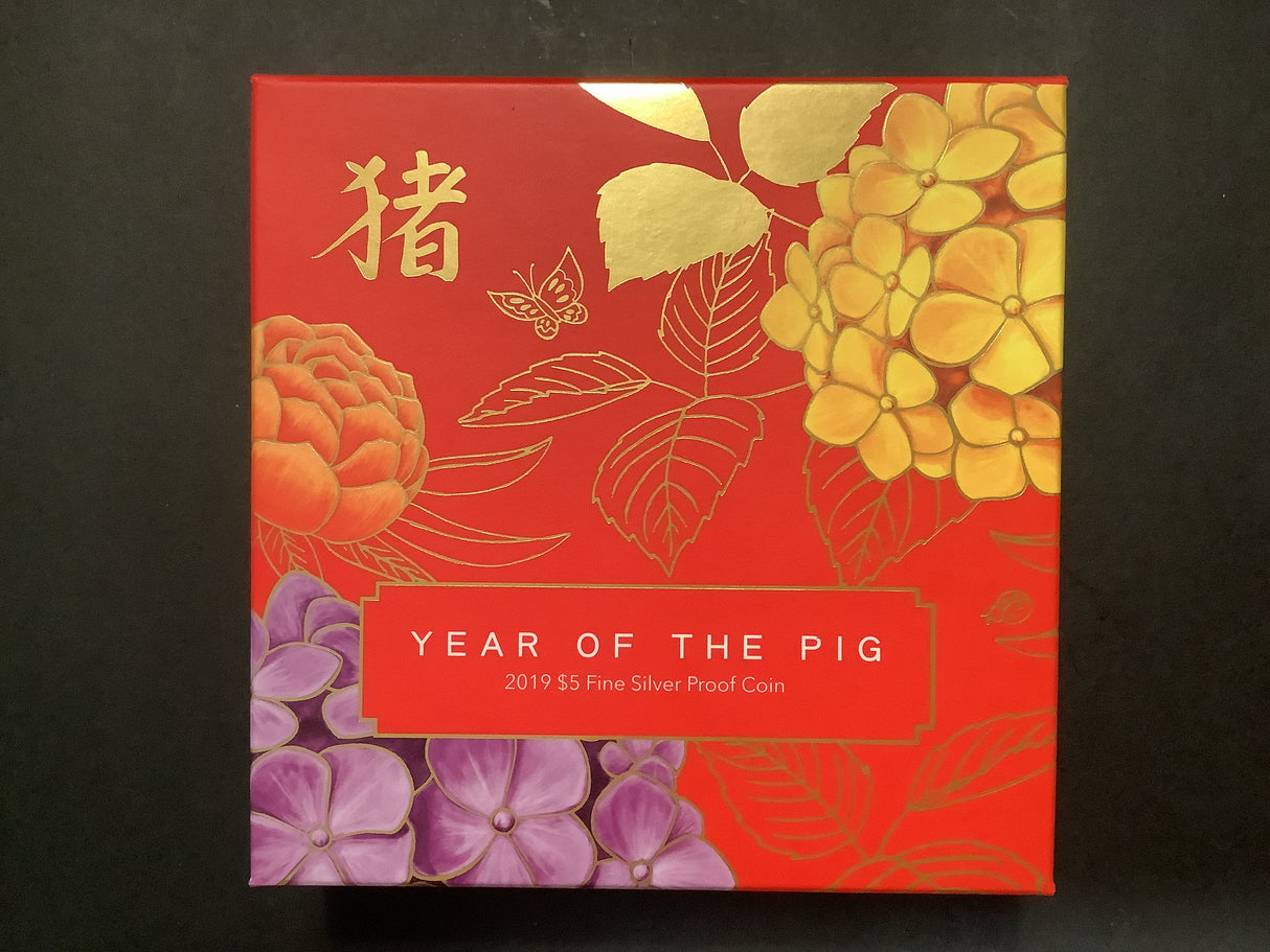 2019 $5 Fine Silver Proof Coin. Year of the Pig.