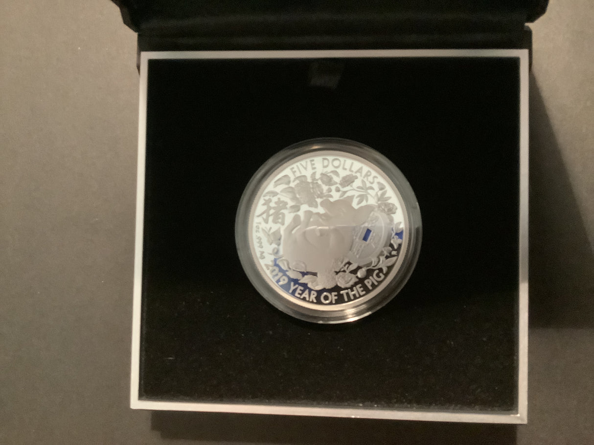 2019 $5 Fine Silver Proof Coin. Year of the Pig.