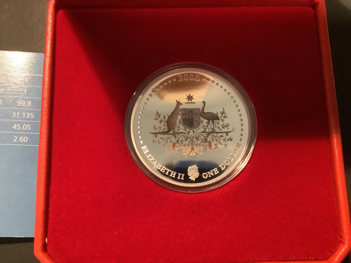 2008 Australian Commonwealth Coat of Arms $1 Silver Proof Coin 1908-2008.