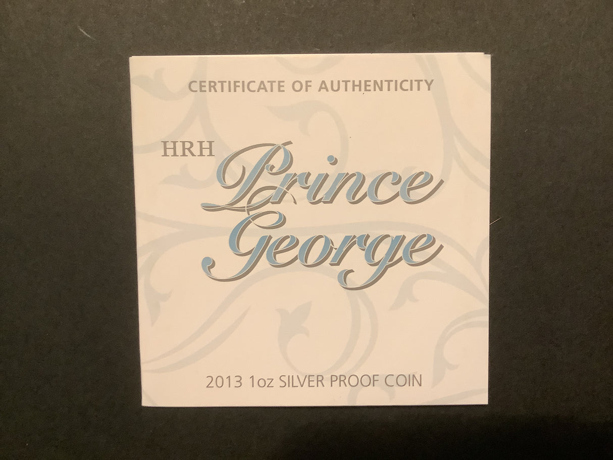 2013 $1 Silver Proof Coin. Celebration of the Birth of HRH Prince George