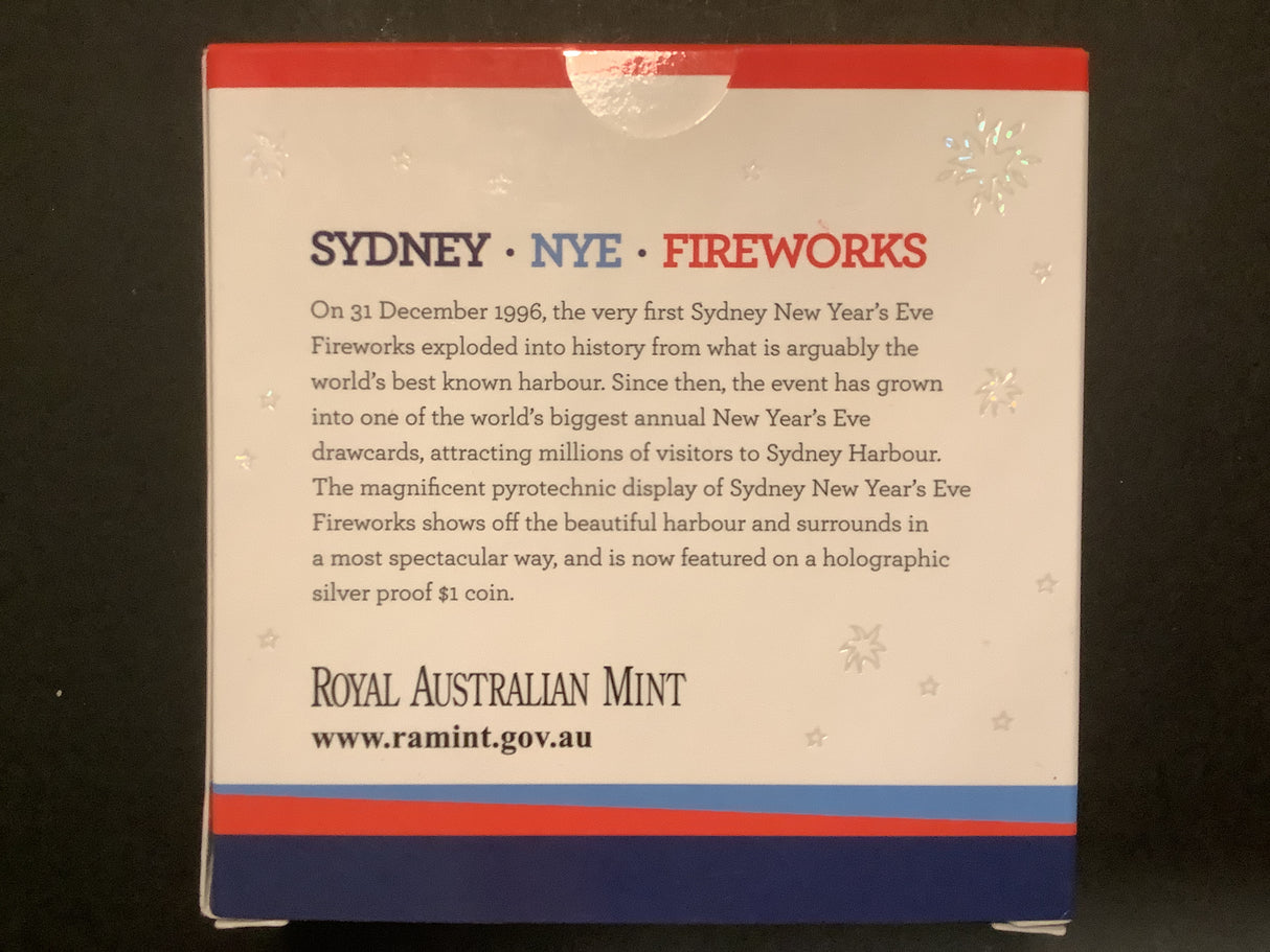 2014 $1 Holographic Silver Proof Coin. Sydney NYE Fireworks.