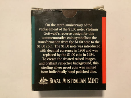 1994 Commemorative Silver Proof $1 Dollar Kangaroo Coin.