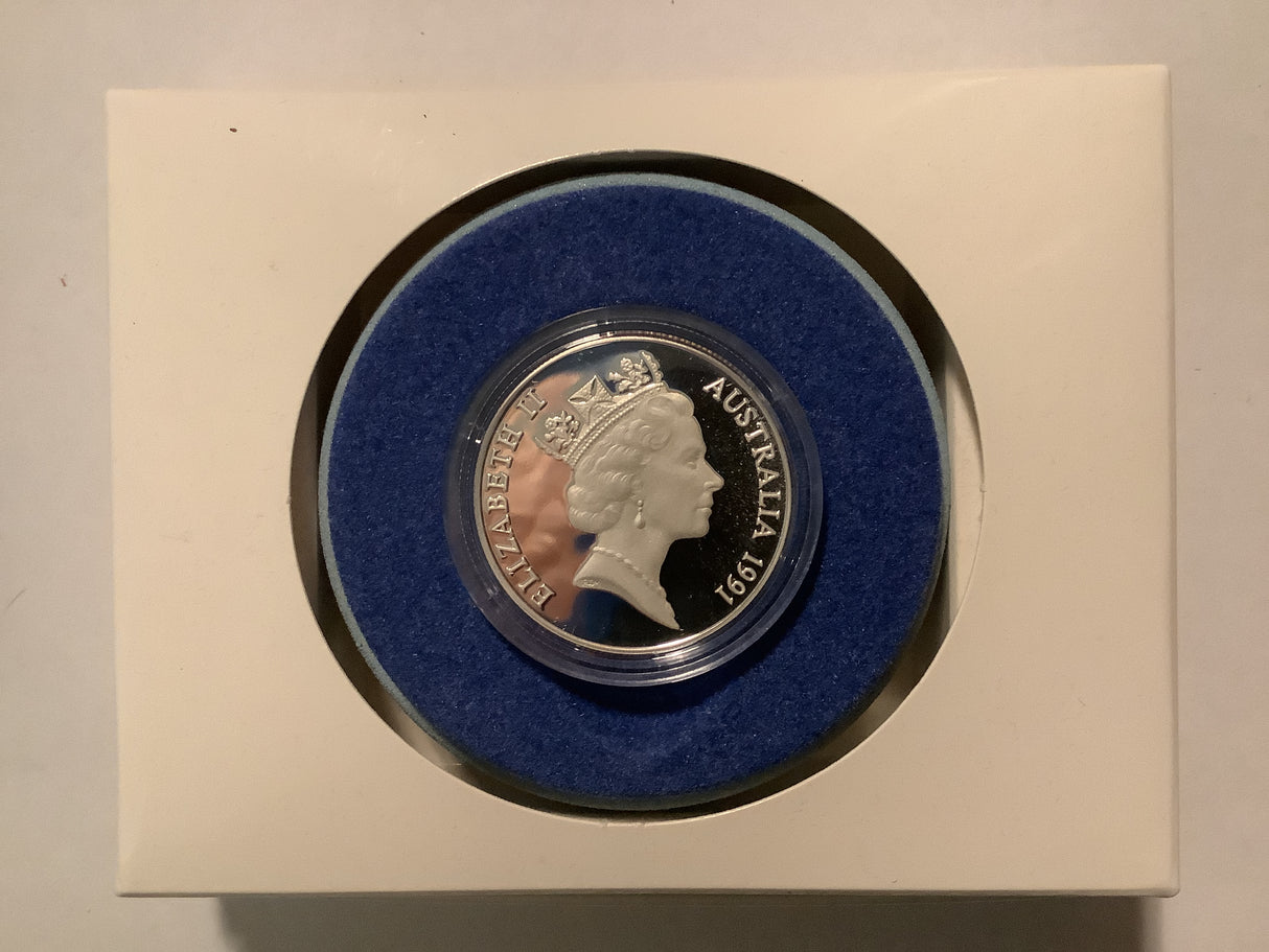 1991 $10 Silver Proof Piedfort Coin. The Birds of Australia. Jabiru