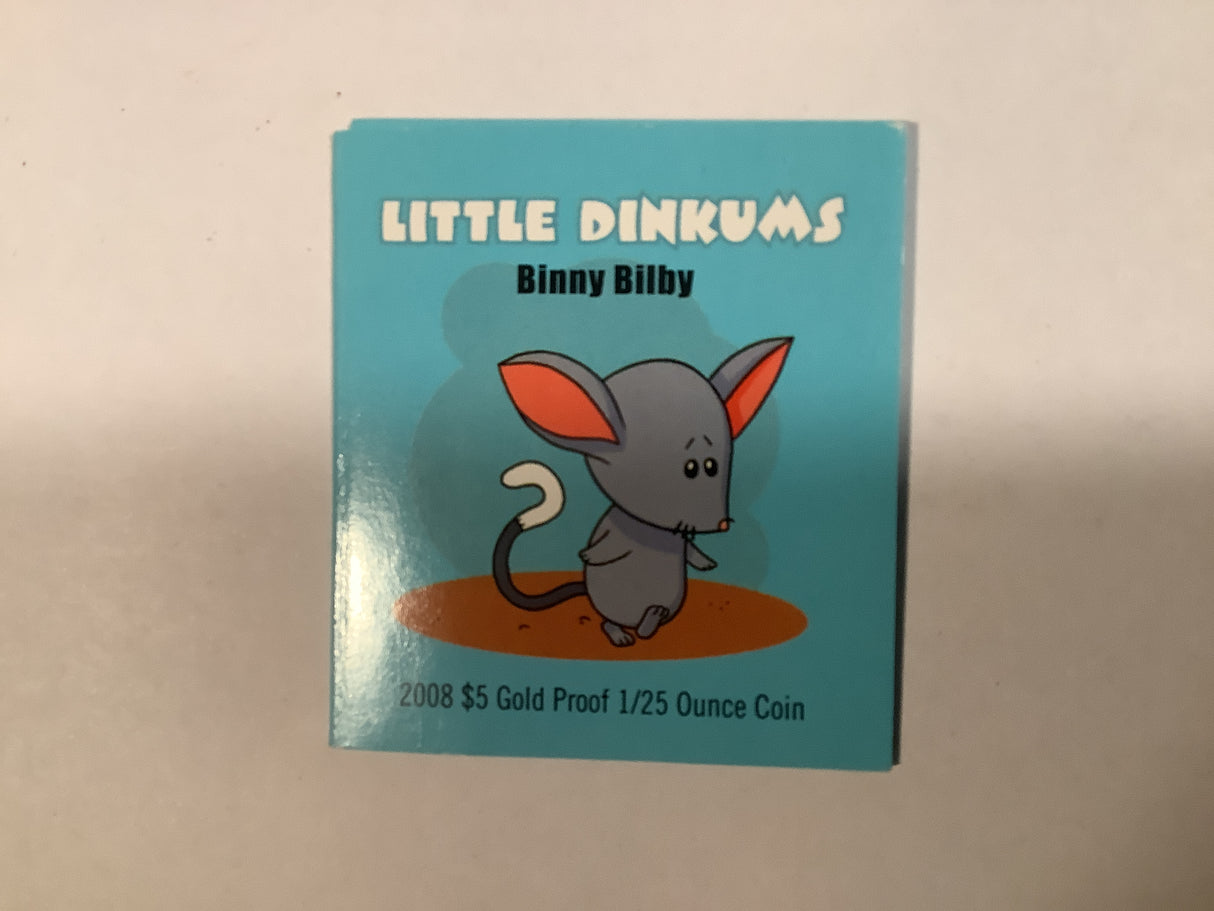 2008 Little Dinkums Binny Bilby $5 Gold Proof 1/25 Ounce Coin.