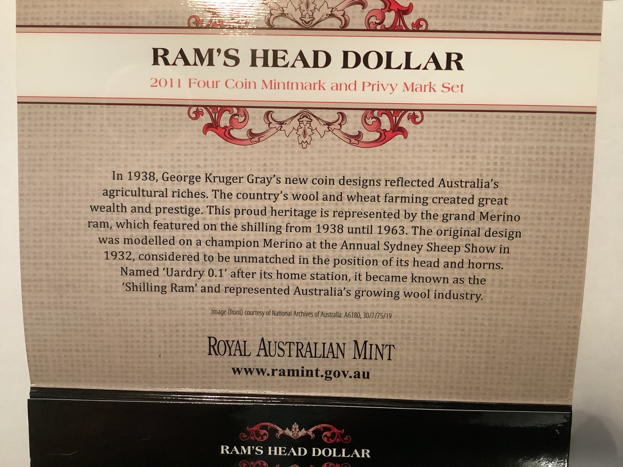 2011 Ram's Head Dollar Four Coin Mintmark and Privy Mark Set.