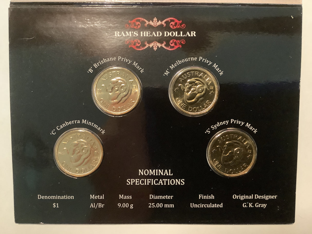 2011 Ram's Head Dollar Four Coin Mintmark and Privy Mark Set.