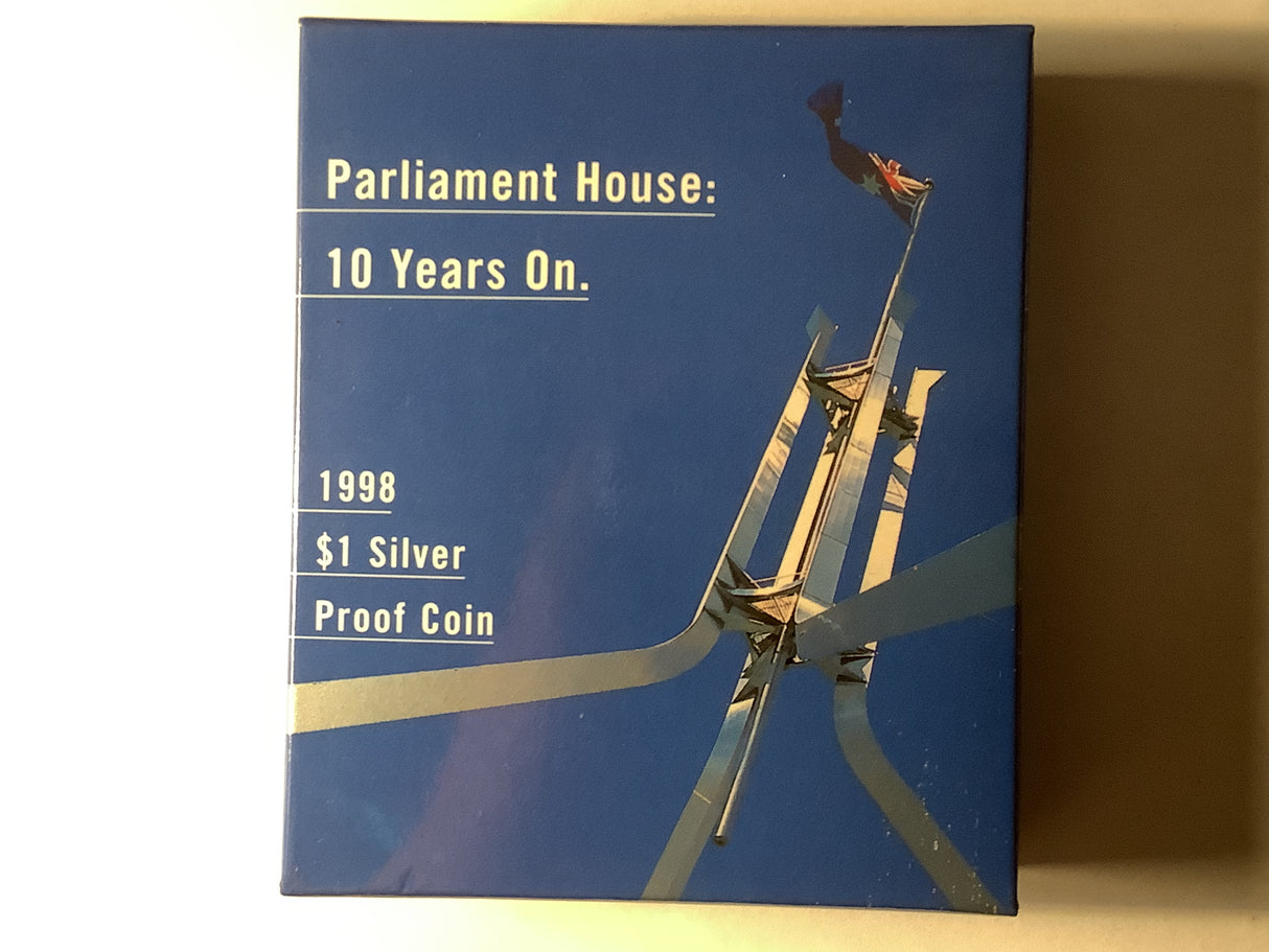 1998 $1 Parliament House: 10 Years On Silver Proof Coin.