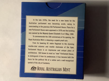 1998 $1 Parliament House: 10 Years On Silver Proof Coin.