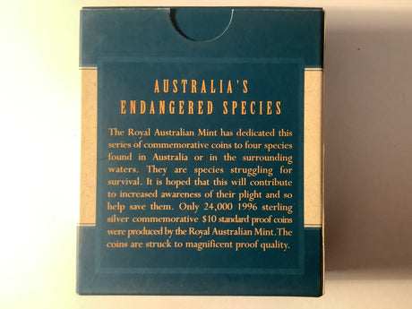 1996 $10 Australia’s Endangered Species Southern Right Whale. Silver Proof.