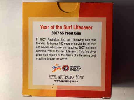 2007 $5 Year of the Surf Lifesaver Silver Proof Coin.