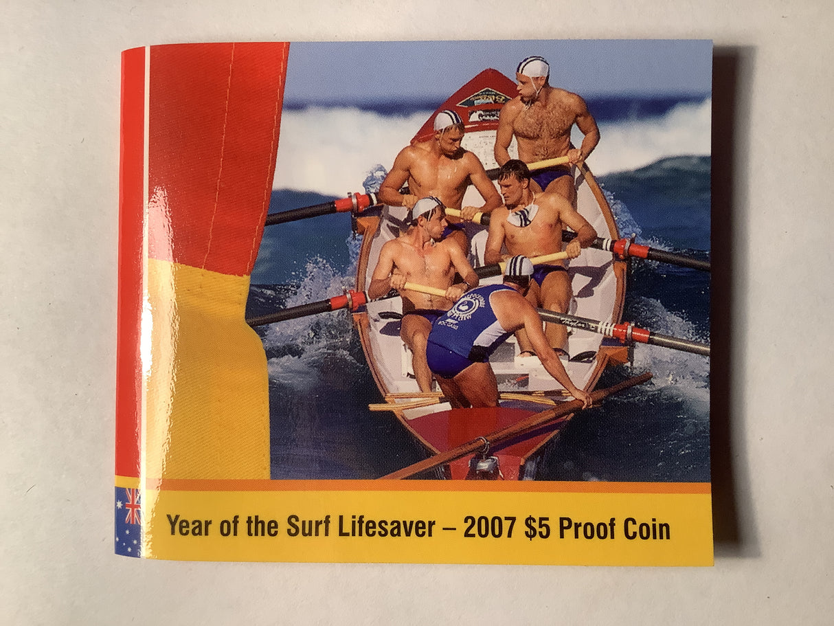 2007 $5 Year of the Surf Lifesaver Silver Proof Coin.