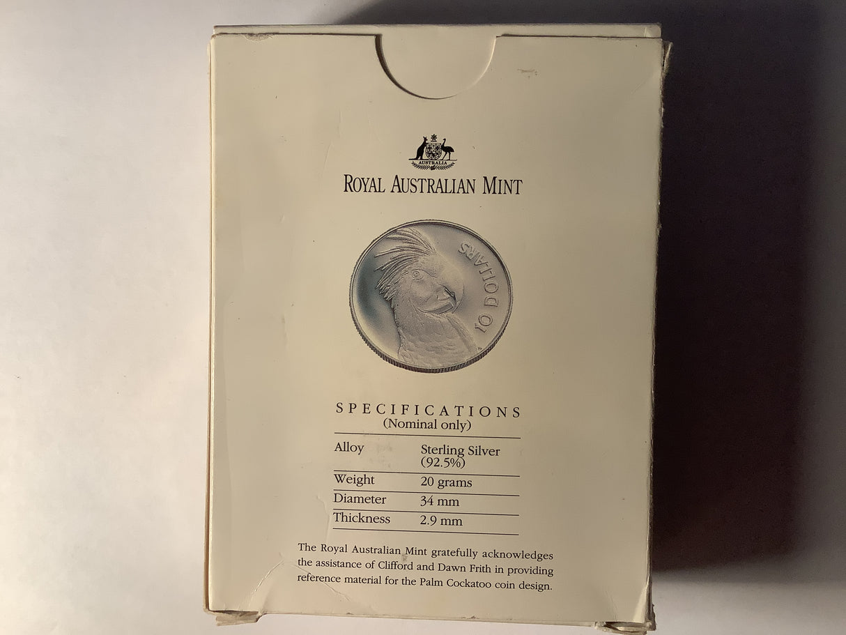 1993 $10 Silver Proof Coin. Birds of Australia. Palm Cockatoo