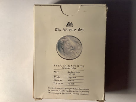 1993 $10 Silver Proof Coin. Birds of Australia. Palm Cockatoo