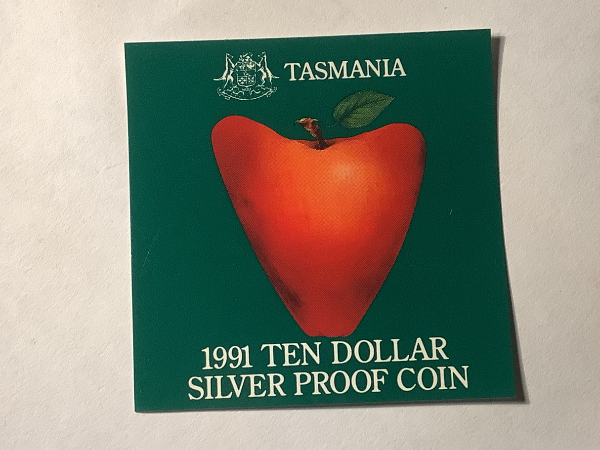 1991 $10 Silver Proof Coin. State Series Tasmania.