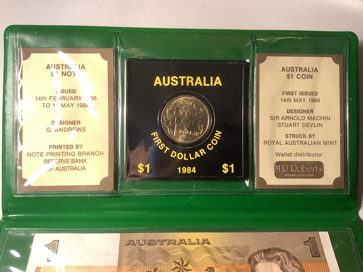 1984 Australia Last $1 Note First $1 Coin in Wallet.