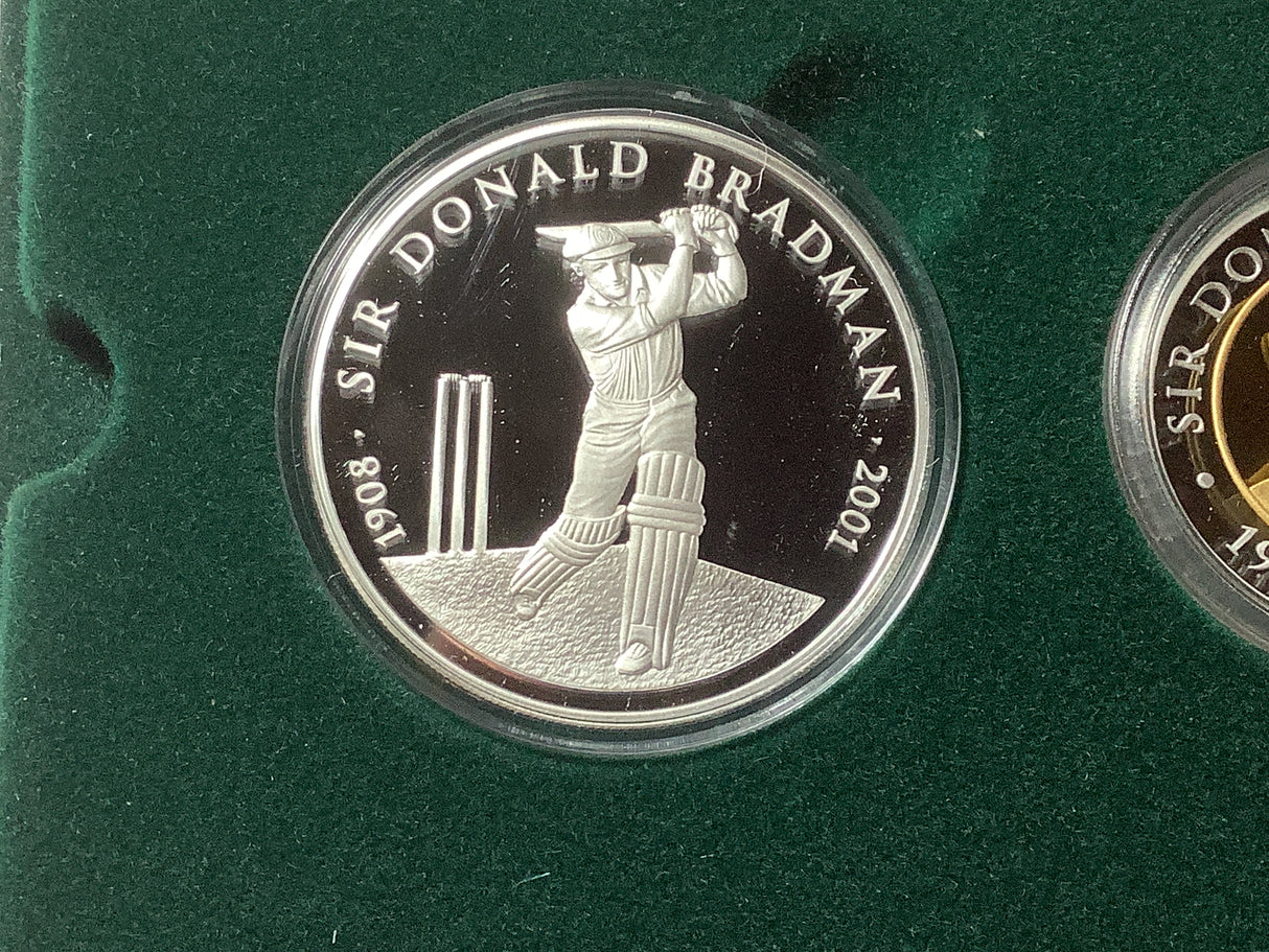 2001 Sir Donald Bradman Commemorative Coin Program. 3 coin Bi-metal Set.