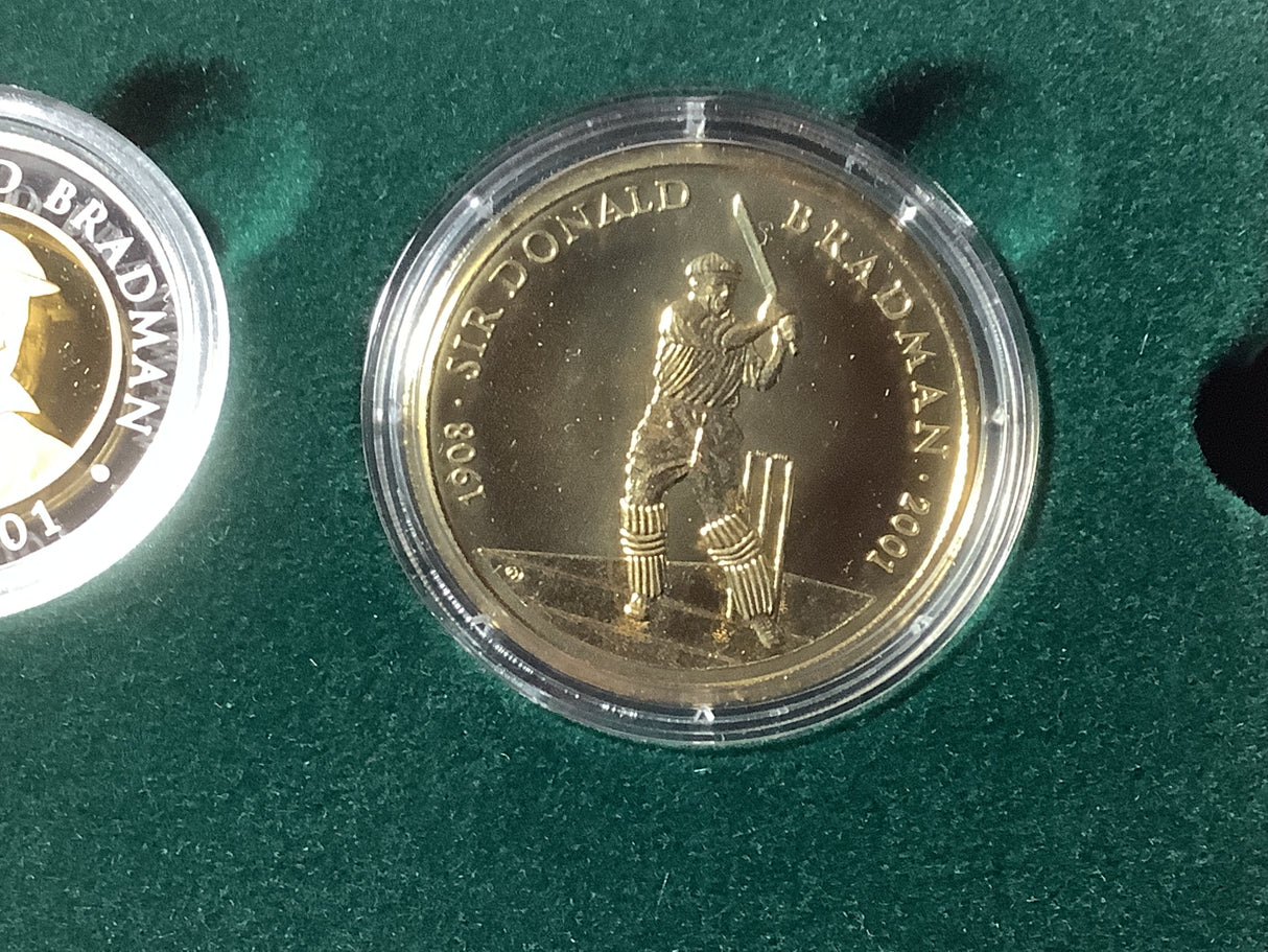 2001 Sir Donald Bradman Commemorative Coin Program. 3 coin Bi-metal Set.