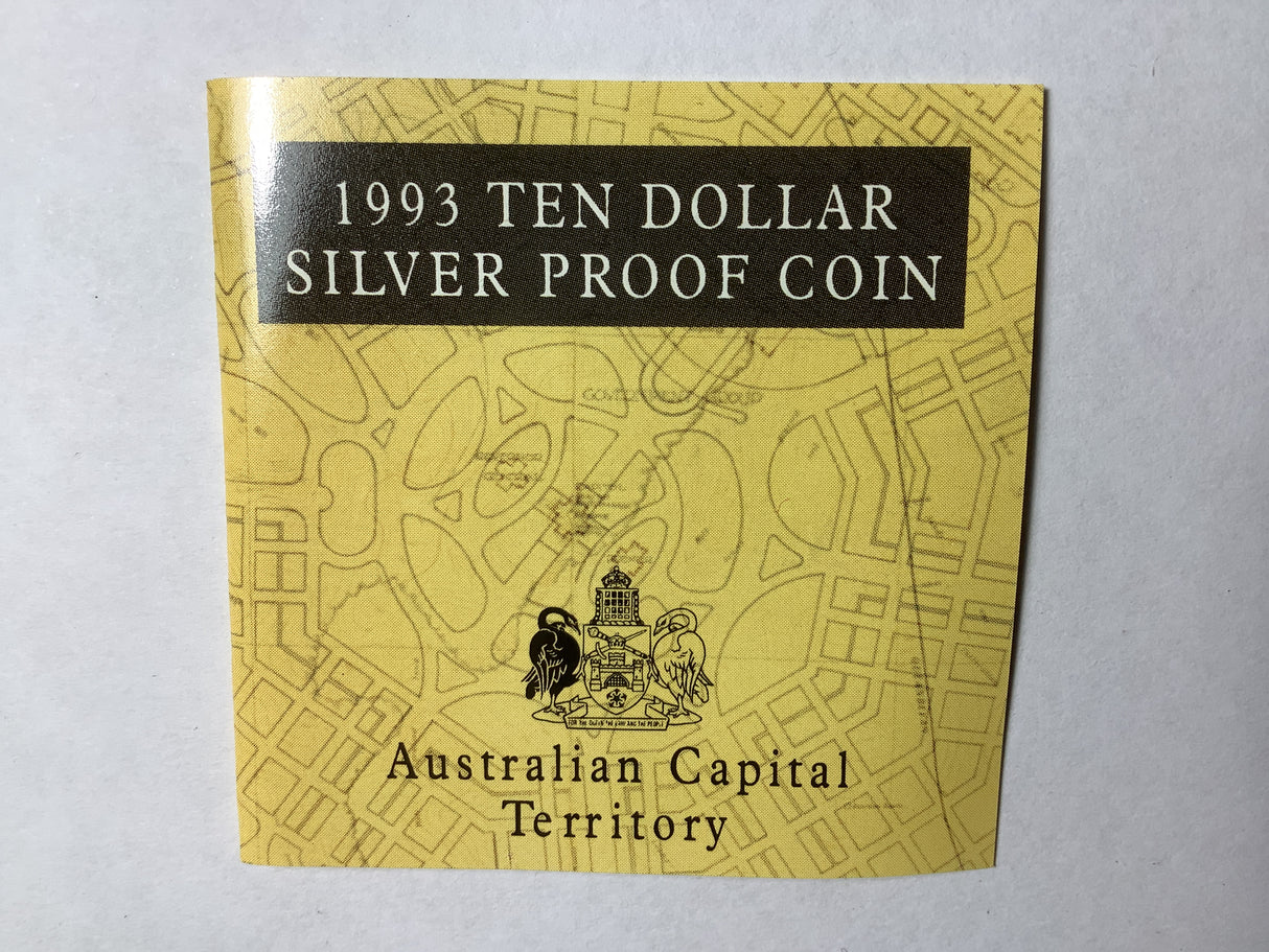 1993 $10 Silver Proof Silver Coin. State Series. Australian Capital Territory.