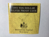 1993 $10 Silver Proof Silver Coin. State Series. Australian Capital Territory.