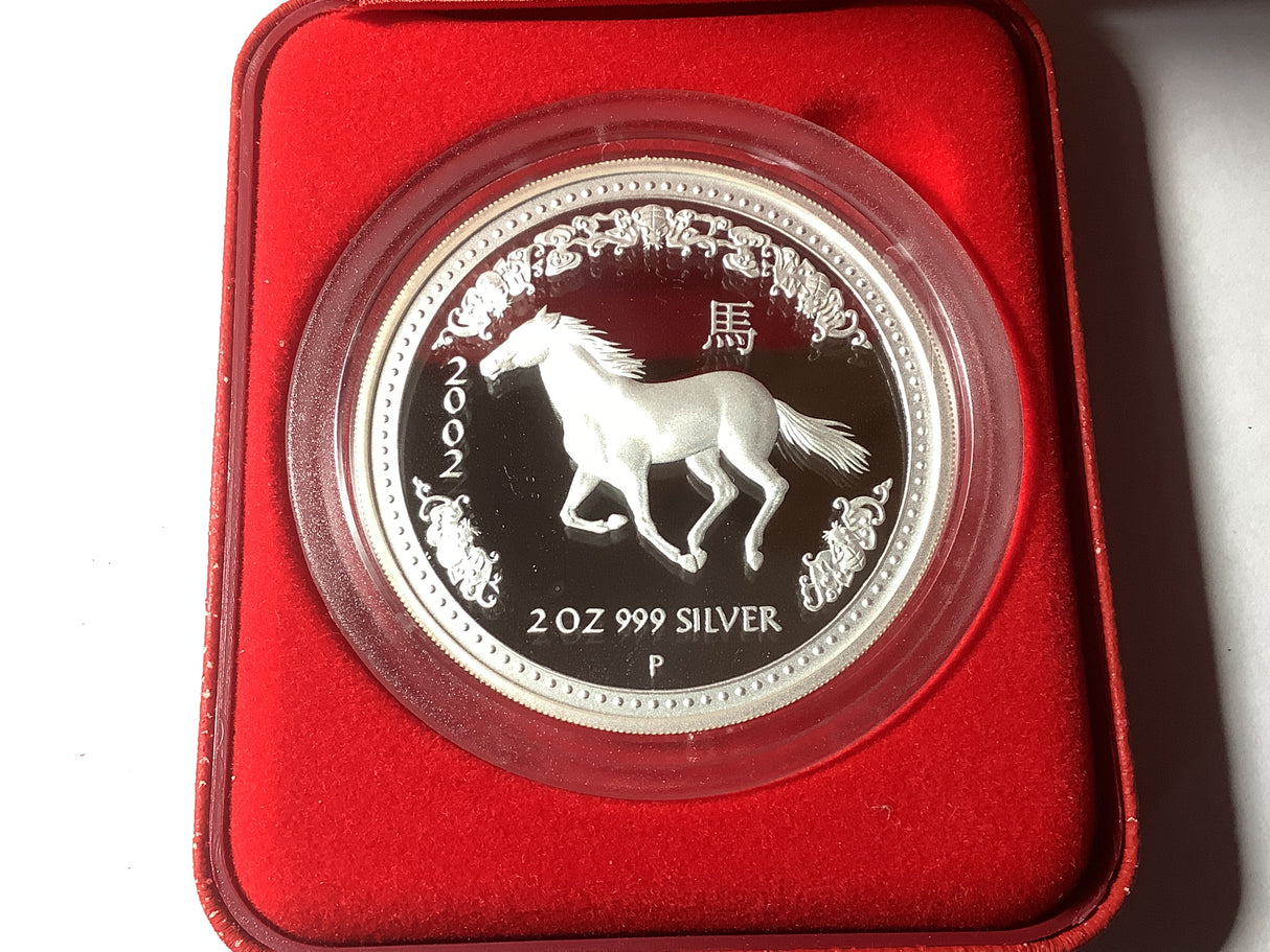 2002 $2 Australian Proof Lunar Silver Coin Series. Year of the Horse 2-ounce silver coin.