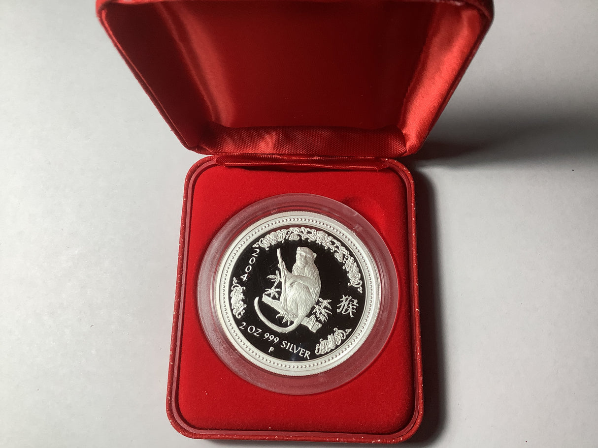 2004 $2 Australian Proof Lunar Silver Series. Year of the Monkey 2-ounce Silver Coin.