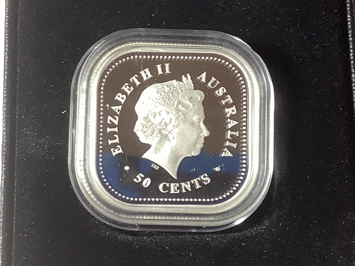 2005 50c The Australian Kookaburra 1/2-ounce silver Square Coin.