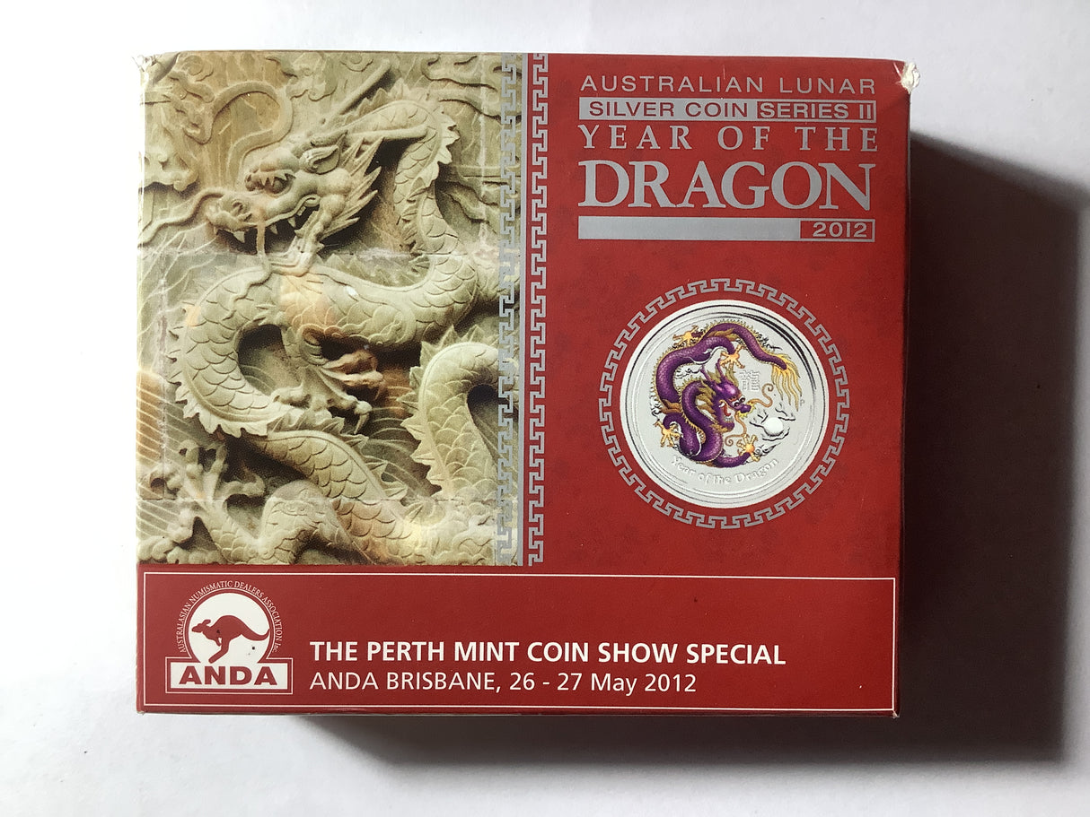 2012  $1 Year of the Dragon 1 ounce Silver Brisbane Anda Show