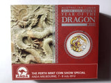 2012  $1 Year of the Dragon Melbourne Anda Show. 1 Ounce Silver Proof Coin