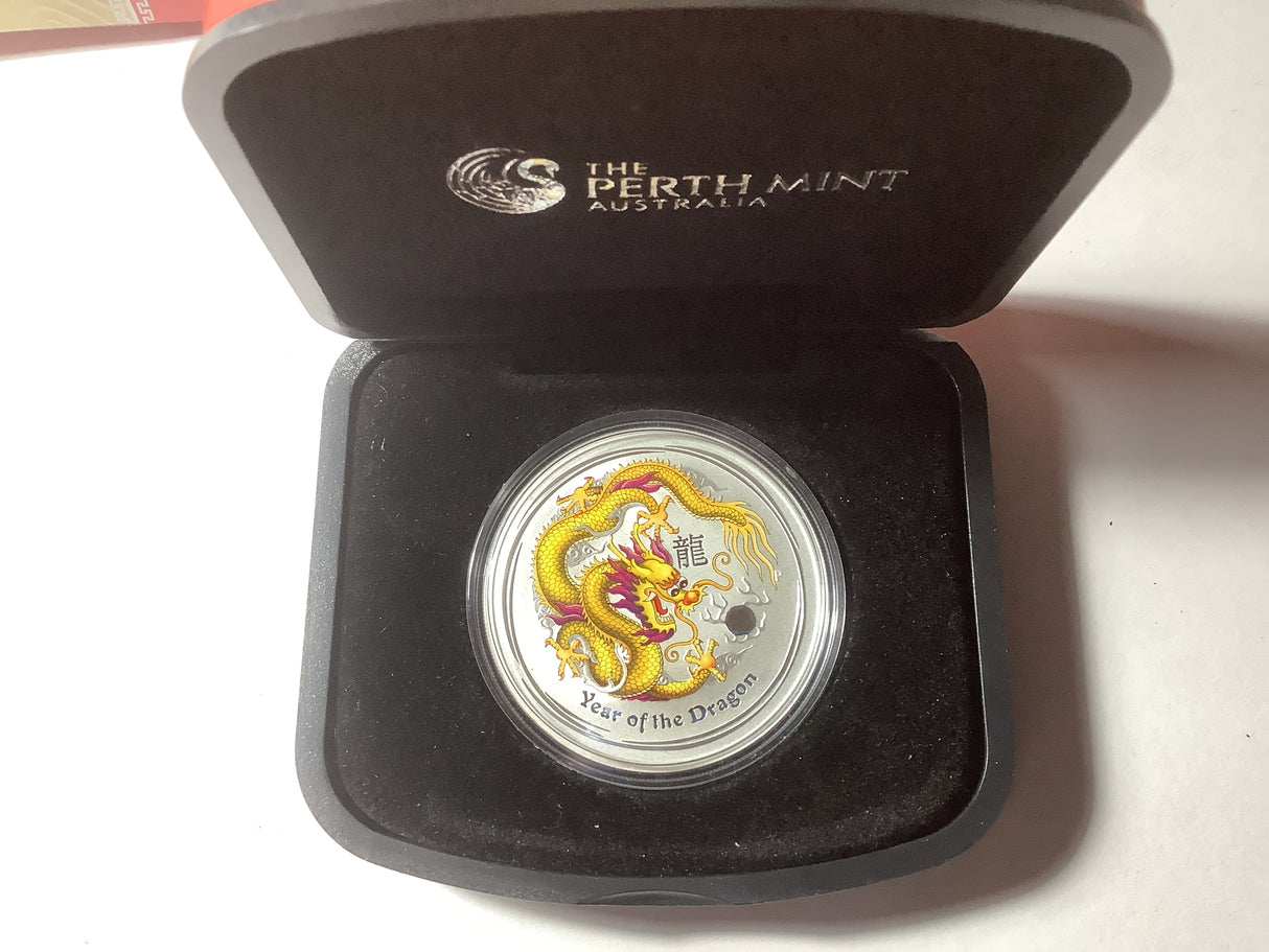 2012  $1 Year of the Dragon Melbourne Anda Show. 1 Ounce Silver Proof Coin